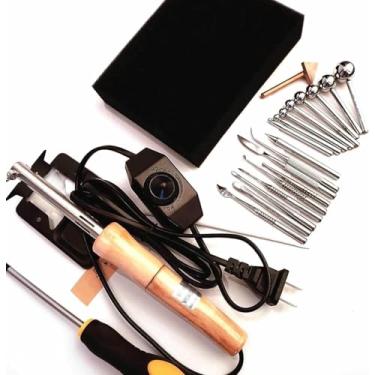 Imagem de LGEOELIAS Conjunto de fabricação de flores de tecido, kit de fabricação de flores falsas com 17 cabeças, ferro de solda de trevo de flores artificiais elétricas, com temperatura ajustável