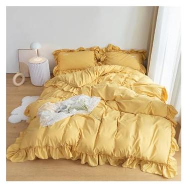 Imagem de Jogo de cama queen de renda com babados e fronhas (solteiro amarelo)