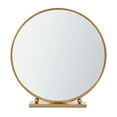 Imagem de Espelho de maquiagem, espelho de maquiagem nórdico, ferro forjado, dourado, redondo, decorativo, espelho de mesa, princesa, estúdio, mesa, espelho para pendurar na parede, dourado