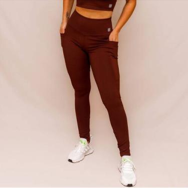 Imagem de Legging Confort Bolso Treino Corrida - Coffee - Alta Compressão e Tecn