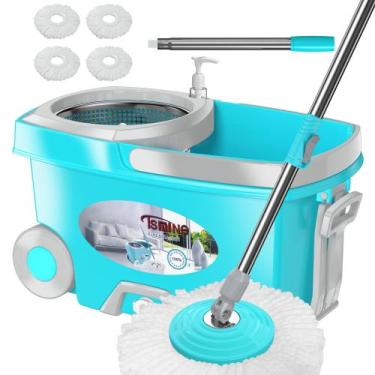 Imagem de Esfregão giratório e balde FunClean com espremedor, conjunto de 4 reca