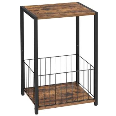 Imagem de Homleke Mesa lateral com suporte de revista, suporte para toca-discos com prateleira LP, mesa de canto para sala de estar, quarto ou cabeceira, montagem fácil, 28 cm P x 43 cm L x 59,9 cm A, marrom