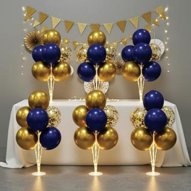 Imagem de Conjunto de 6 centros de mesa com suporte de balão com luzes LED para decoração de festa, centros de mesa de balões para mesa, kit de suporte de balão para decorações de formatura 2025, casamentos