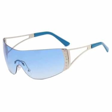 Imagem de JRLLFD Óculos de sol femininos sem aro cyberpunk, vintage, luxuoso, para áreas externas, feminino, UV400 (azul)