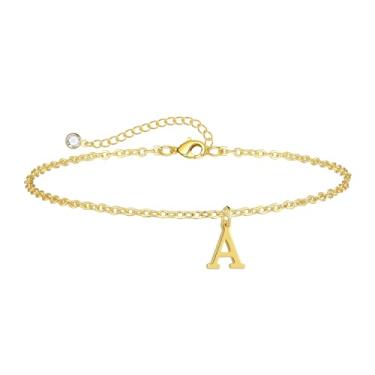 Imagem de Sargetou Tornozeleira feminina com inicial dourada, banhada a ouro 14 k, moderna, leve, impermeável, delicada, tornozeleira, verão, praia, joias, presente, 8, Latão, Sem Pedra Preciosa