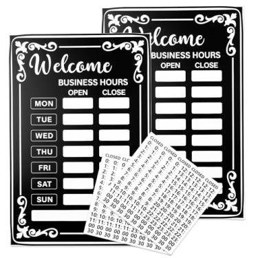 Imagem de Conjunto de placas de horário comercial para frente de loja - Marca de horário de loja mutável com adesivos, placa de negócios aberto-fechada, placa de PVC durável para janela de porta, restaurante