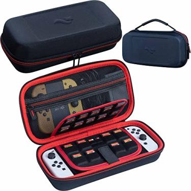 Imagem de ButterFox Estojo de transporte para Nintendo Switch OLED, serve para carregador, Joy Con Grip, 18 jogos e capa protetora (vermelho/preto)