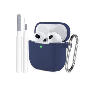 Imagem de Capa para AirPods 4 (2024), capa protetora de silicone macio para Apple AirPods 4ª geração, capa feminina e masculina com chaveiro e kit de limpeza, azul