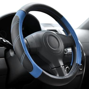 Imagem de Capa de volante elástica elástica, volante universal de carro de 38 cm, antiderrapante, couro sintético respirável, sem anel interno para carro, caminhão, SUV, Jeep