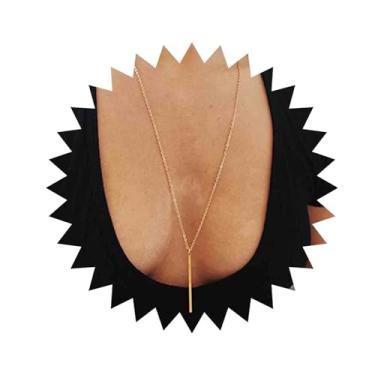Imagem de Aneneiceera Boho Colar longo com pingente de barra longa, retrô, minimalista, dourado, simples, diário, minimalista, corrente de ouro ajustável, joia de casamento para mulheres, meninas, presente,