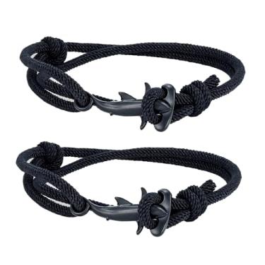Imagem de Conjunto de 2 pulseiras de corda de âncora de tubarão – Pulseiras de cordão trançado náutico, One Size, Zinco, não tem