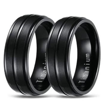 Imagem de Par Aliança Preto Anel Compromisso Namoro Titânio Barato Preta Rock Pu