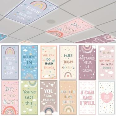 Imagem de Grinsvalley 12 capas de luz fluorescente 1,2 x 0,6 m, capa magnética para luz de teto, 120 ímãs inspiradores boho arco-íris, filtros de lâmpada fácil de instalar para sala de aula, escola, escritório