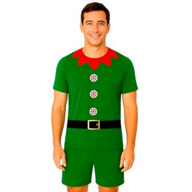 Imagem de Fantasia de Duende Adulto, Ajundante de Papai Noel Com Camiseta e Short, Verde (Verde, GG)