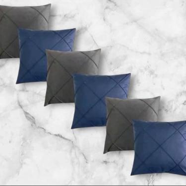 Imagem de Kit 6 Capas de Almofadas Suede Drapeadas 45x45cm Decorativas para Sofá e Cama – Toque Suave e Elegante(Cinza com azul)