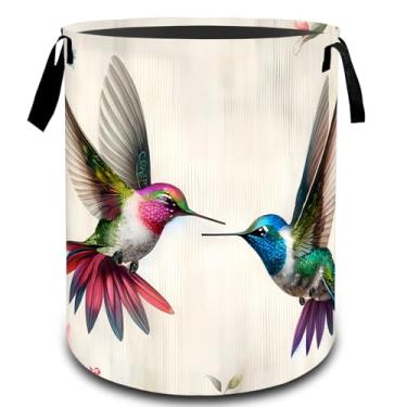 Imagem de VODRM Elegante cesto de roupa suja para casal, beija-flor floral, cesto organizador de brinquedos para crianças e adultos, cesto de armazenamento impermeável de tecido Oxford para presentes de