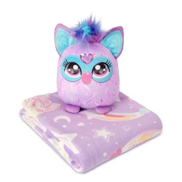 Imagem de Northwest Conjunto de travesseiro e cobertor de seda com arco-íris estrelado Furby, bicho de pelúcia, pelúcia de 127 x 152 cm e 28 cm