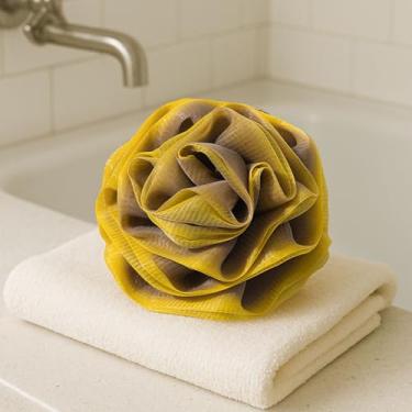 Imagem de Bucha de chuveiro para mulheres, esponja de banho de malha de 70 g, buchas macias, esfoliante para limpeza diária do corpo, amarelo