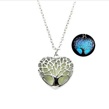 Imagem de Colar de coração grosso luminoso roxo vermelho azul verde colar com pingente de coração para mulheres e homens, joia de presente que brilha no escuro, Medium, Metal, Sem Pedra Preciosa