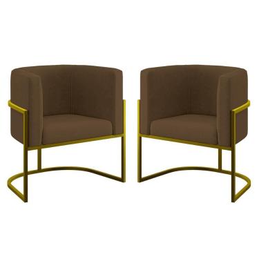 Imagem de Kit 02 Poltronas Lua Com Base De Metal Gold Sala Reforçada Marrom