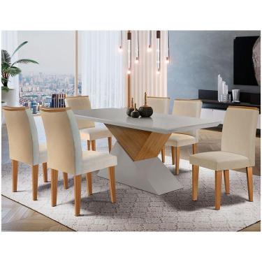 Imagem de Mesa Aster 180 Tampo Mdf 6 Cadeiras Creme Off White E Imbuia