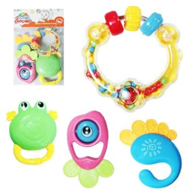 Imagem de Mordedor Infantil, Kit com 4 Peças, Brinquedo Educativo Colorido para Bebês, Plástico Durável