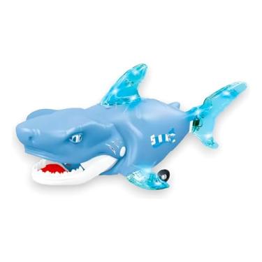 Imagem de Robô Tubarão Dançante com Luzes LED, 30x14x13cm, Som e Movimento, Bate e Volta, Funciona com 3 Pilhas AA (Azul)