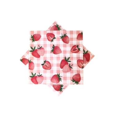 Imagem de 40 guardanapos de festa de aniversário de morango - suprimentos de festa de morango doce, guardanapos de papel com design xadrez vermelho e branco, guardanapos de frutas descartáveis 16,5 cm