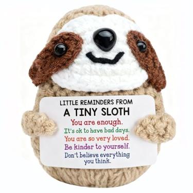 Imagem de Handmade Crochet Sloth Plush - Inspirational Mental Health Gift with Affirmation Card, Stress Relief Desk Decor for Women, Students, Coworkers (3.1 x 2.7 Inches) (Sloth)