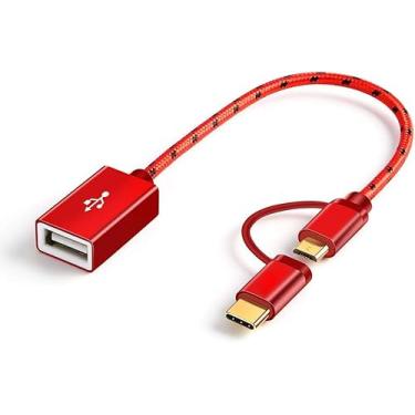 Imagem de Cabo adaptador micro USB e tipo C para USB 2.0 fêmea, cabo curto de 0,2 m compatível com Pixel 3XL 2XL, Galaxy S22/S20/S10, dispositivos Android e tipo C, 0,18 m/vermelho