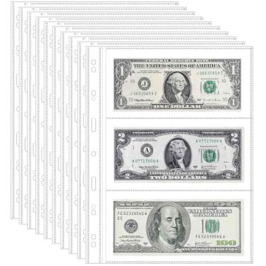 Imagem de 20 folhas com 120 bolsos para moedas, páginas de suprimentos de coleção de papel-moeda, página de coleta de moedas com 11 furos para fichário de moedas para cupom, notas e cédulas, álbum de coleção de