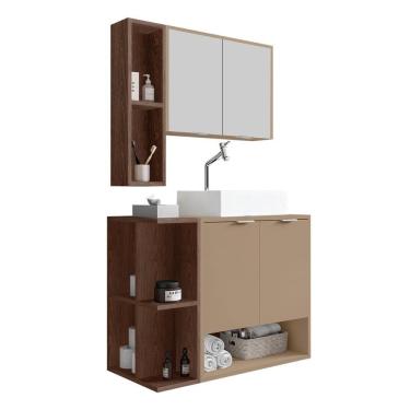 Imagem de Gabinete Banheiro Star 2 Portas com Espelheira e Cuba Dalla