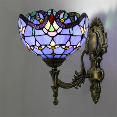 Imagem de Luminária de parede retrô americana LED de luxo europeia para sala de estar, quarto, escritório, casa de campo, hotel, restaurante, café, bar, corredor, com vidro colorido (Estilo 34)