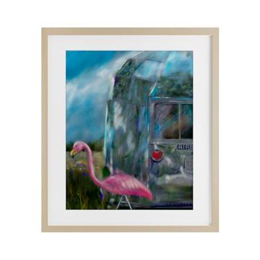 Imagem de Stupell Industries Impressão emoldurada Happy Camper Flamingo Birch sob vidro, design de Mary Sparrow, 21 x 17