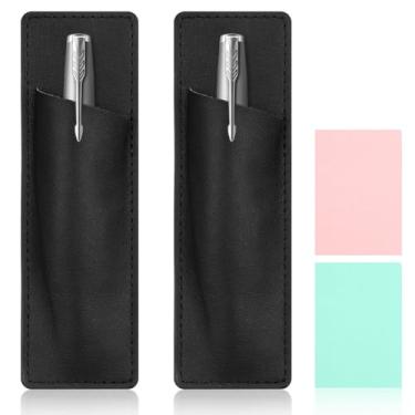 Imagem de YBEATY 2 peças de porta-canetas de couro, bolsa organizadora para canetas, fonte, esferográfica, capa, lápis, capa protetora para geladeiras e outras superfícies de metal (preto)