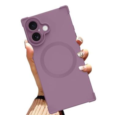 Imagem de AIGOMARA Capa magnética para iPhone 17 de 6,3 polegadas [compatível com MagSafe] Capa protetora fina de TPU macio rosa roxa com cantos reforçados à prova de choque para mulheres e homens