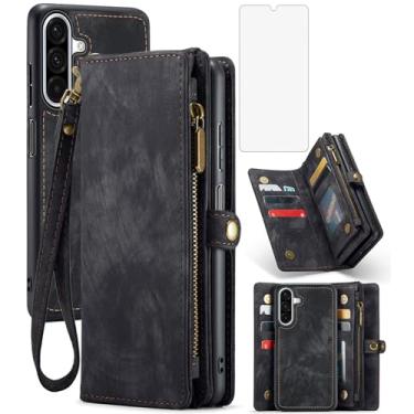 Imagem de Asuwish Capa de telefone para Samsung Galaxy A17 5G Carteira com zíper magnética destacável com protetor de tela de vidro temperado e couro PU flip porta-cartões de crédito para dinheiro celular A 17