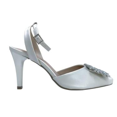 Imagem de Scarpin Feminino Pedraria Luxo Com Fivela Salto Fino 175 (Off White, BR, Adulto, Numérico, 36)