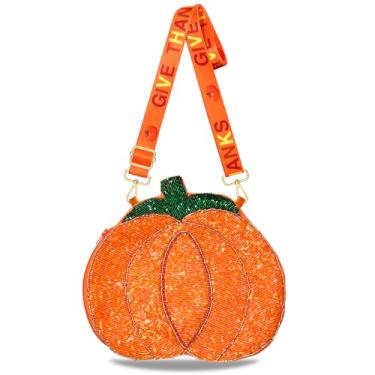 Imagem de Bolsa de Ação de Graças com contas de folha de bordo peru bolsa de ombro tiracolo bolsa de ombro Ação de Graças acessórios outono roupa presente, Laranja, Estilo F