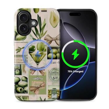 Imagem de Zhhoya Capa para iPhone 16, Dirty Martini Vintage Matchbox Colagem Padrão Impressão Brilhante Compatível com Magsafe Capa Rígida Híbrida de 2 Camadas Proteção para Meninas Mulheres Meninos Homens