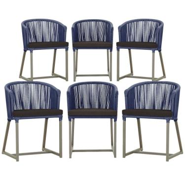 Imagem de 6 Cadeiras De Jantar Noronha Fendi Corda Náutica E9 Trama Azul