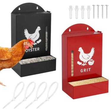 Imagem de UKQRRTC Alimentador de grão de galinha, alimentador de concha de ostra de metal com gravidade suspensa com orifícios de drenagem, janela de visualização transparente, acessórios para galinheiros