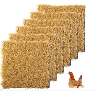 Imagem de 8 tapetes de grama artificial laváveis, almofadas de caixa de nidificação de frango com saco de alimentação, roupas de cama de grama falsa, tapetes verdes, reutilizáveis para galinheiros, 30 x 30 cm