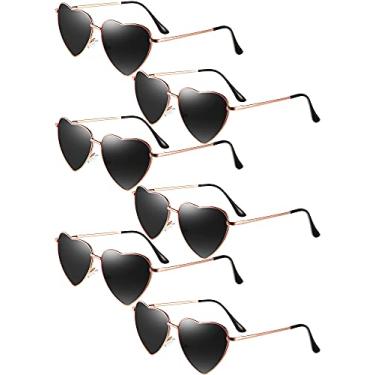 Imagem de 6 pares de óculos de sol vintage em formato de coração com armação de coração multicolorido de metal retrô para mulheres, Cinza, Medium