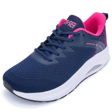 Imagem de MAFEKE Tênis feminino de caminhada com bico largo para fascite plantar, suporte de arco, ortopédico, largo, atlético, tênis de corrida para mulheres, tamanho 36-42, Azul rosa, 6 Wide