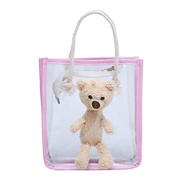 Imagem de Bolsa Tote Transparente para Mulher com Fecchamento de Zíper Bonito Mão Fashion Praia Trabalho Esporte Viagem Escola