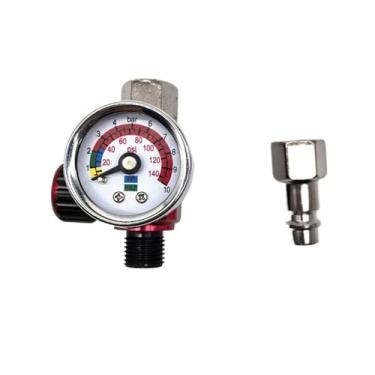 Imagem de Regulador de pressão ar ajustável para pistola pintura em spray - Válvula controle precisão para desempenho ideal(Red black)