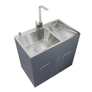 Imagem de TRGCJGH Pia utilitária com armário de penteadeira, lavatório de aço inoxidável com lavatório, piscina de lavanderia para lavanderia (60 x 48 cm/23,6 x 18,8 pol, tábua direita)