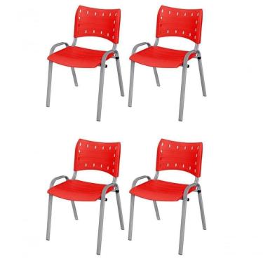 Imagem de Cadeira Iso Base Cinza , Escritório Vermelho Kit 4 Un