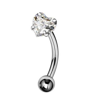 Imagem de Niaspi G23 Anel de sobrancelha de coração de titânio para mulheres CZ corações de cristal 20G sobrancelha curvos anéis de barra cartilagem tragus hélice piercing corporal joia, 20g, Titânio Cristal